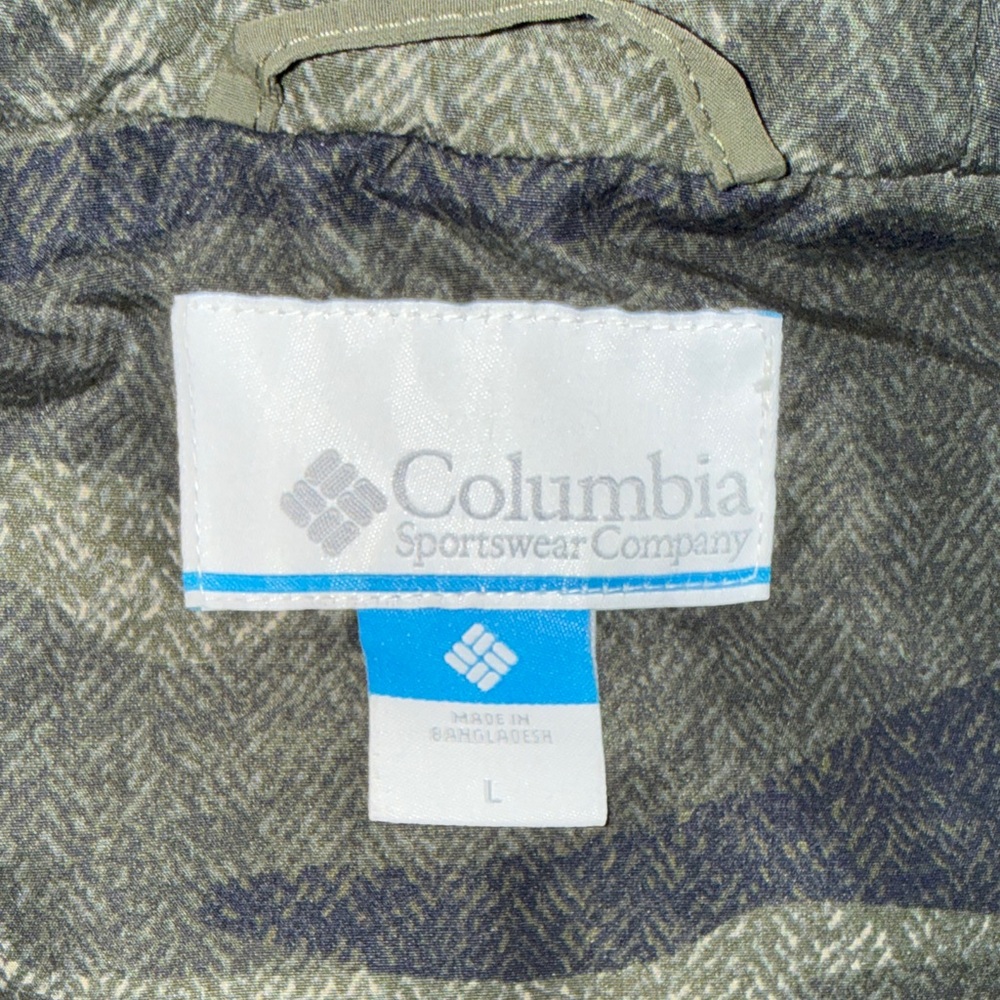 Columbia Men's Green and Brown Hooded Puffer Jacket with leather accents L - Picture 4 of 6